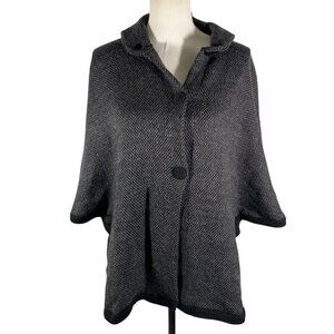 American South Side alpaca wool poncho herringbone charcoal gray OS neutral cozy